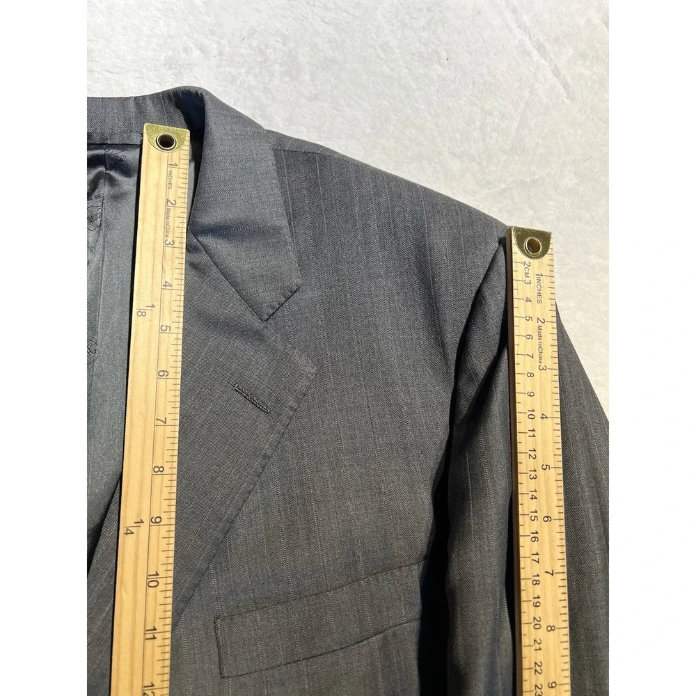 Hickey Freeman 44R 38x27 Gray with Ice Blue Multi-Stripe Quality Suit 3/2 Roll - Picture 12 of 16